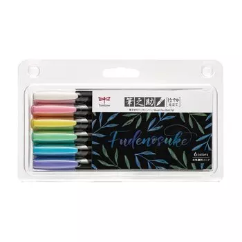 Карандаш Tombow Signature Pen Fudenosuke Flexible Tailor Pastel Color, набор из 6 цветов на водной основе WS-BS6C