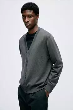 Кардиган тонкой вязки HM Regular Fit Dark Grey S