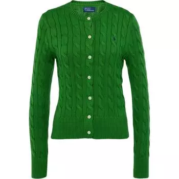 Кардиган женский Polo Ralph Lauren однотонный, вязаный косами, с круглым вырезом, зеленый 211891643-012 L