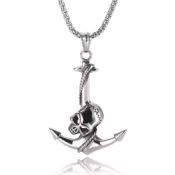 Карибский пиратский якорь, череп, мужские подвески, ожерелья, цепочка из нержавеющей стали, персонализированное ожерелье, ювелирные изделия, подарки PD0050 60cm
