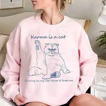 Karma Is A Cat Забавный готический свитшот для женщин 90-х 2000-х годов Модные толстовки в стиле гранж Y2K Midnights Свободные пуловеры Джемперы с длинными рукавами унисекс L