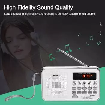 Карманный портативный FM-радио Стерео Мини-динамик MP3 Аудиоплеер USB AUX TF SD белый