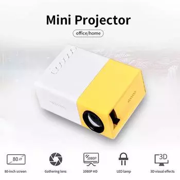 Карманный соломенный проектор HD 1080P 3D Led Home Mini YG300 Lumens для мобильного телефона EU Plug чёрный