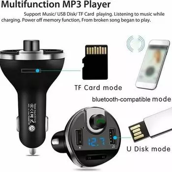 Карта TF U-диск Bluetooth режим многофункциональный автомобильный Bluetooth адаптер FM телефон Hands-free передатчик HI-FI стерео автомобильные аксессуары чёрный