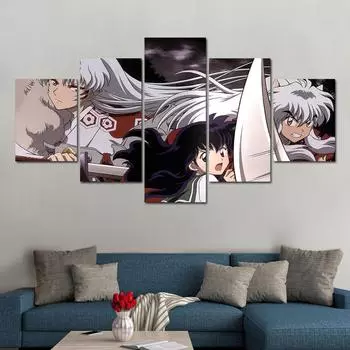 Картины, настенные художественные рамки, 5 шт., плакат Inuyasha, японский плакат, принты в рамке, большой холст, постер японского фильма F390 20x35cm*2 20x45cm*2 20x55cm*1