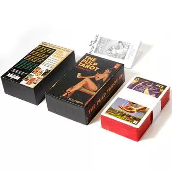 Карты Таро Pulp 78шт с путеводителем в жесткой коробке красные позолоченные края 12*7см