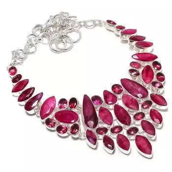 Kashmir Red Ruby(Simulated) Gemstone Handmade 925 Sterling Silver Jewelry Necklace 18 H0N11