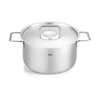 Кастрюля Fissler 24 см Pure Collection Тушеная кастрюля с крышкой из нержавеющей стали, совместимая с газом, изготовлена в Германии, японское серебро, двуручный огонь/IH [Авторизованный серебряный