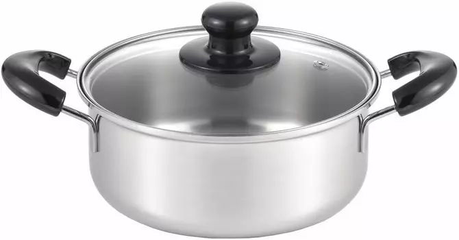Кастрюля Yoshikawa Cook Look Basic с двумя ручками 20 см 2,7 л Для газовых и бытовых плит Стеклянная крышка Из нержавеющей стали Tsubame Sanjo Сделано в Японии SJ3773