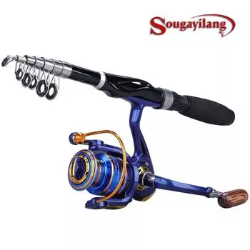 Катушка для спиннинговой удочки Sougayilang, 1,0 м, 1,5 м, волокно, сверхлегкая спиннинговая удочка GR 5,2: 1, 13BB, вращающееся рыболовное колесо, цельнометаллический рыболовный комплект 1.0M and 1000Reel чёрный