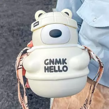 Kawaii Bear термоизоляционная чашка для девочек, милые соломенные чашки для воды с большим животом, портативные детские школьные термосы из нержавеющей стали 600ml