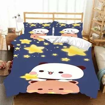 Kawaii Bubu и Dudu 3D Printing Anime Комплект постельного белья Пододеяльник Одеяло Кровать Односпальная Двуспальная Полная King Queen Size Комплект постельного белья для детей 135X200cm-2pcs