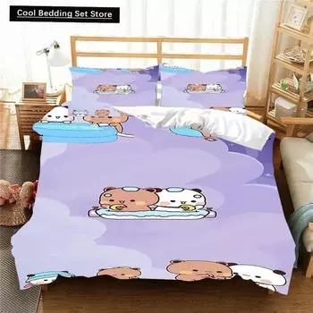 Kawaii Bubu и Dudu 3D Printing Anime Комплект постельного белья Пододеяльник Одеяло Кровать Односпальная Двуспальная Полная King Queen Size Комплект постельного белья для детей EU single(135x200cm)