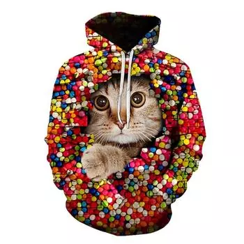 Kawaii Cat Wall Brick Graphic 3D Graphic Hoodie Men Y2k Tops Women Cute Animal Print Sweatshirt Kids Funny Casual Hooded Clothing S