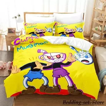 Kawaii Cuphead Mugman Bedding Set Single Twin Full Queen King Size Bed Set Adult Kid Bedroom Duvetcover Sets Anime Game Bed 70x133cm 2pcs