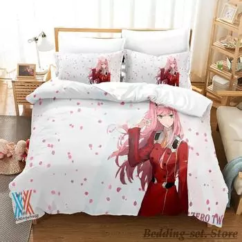 Kawaii Darling In The Franxx Bedding Set Single Twin Full Queen King Size Bed Set Aldult Kid Bedroom Duvetcover Sets Anime 70x133cm 2pcs