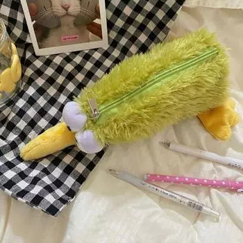 Kawaii Green Bird плюшевый пенал на молнии пушистый большой емкости сумка для карандашей Kiwi школьная канцелярия сумка для хранения принадлежностей жёлтый