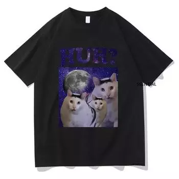 Kawaii Huh Meme Cat футболки унисекс летние забавные футболки унисекс/женские футболки унисекс одежда ретро летние эстетические топы футболки высокого качества S