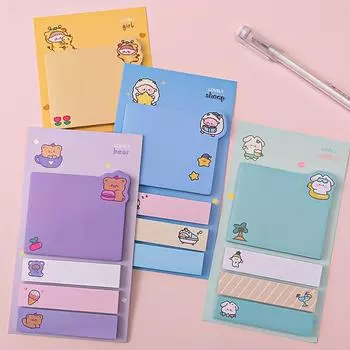 Kawaii Ins Girly Animals Index Блокнот для заметок N Times, липкие заметки, список дел, наклейка-планировщик, милые канцелярские принадлежности