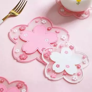 Kawaii Japan Cherry Blossom Coaster Tea Cup Pad Sakura Coaster Insulation Table Mats for Tea Milk Cup Drink Cups 1PC Mat розовый