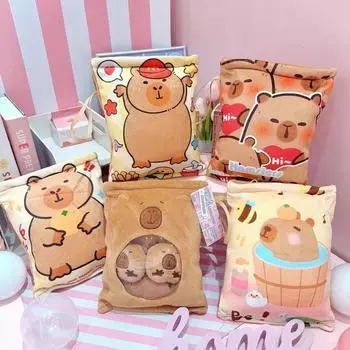 Kawaii Капибара, сумка для закусок, плюшевые игрушки, мягкая и милая плюшевая сумка капибара, вмещает четырех детенышей капибары, забавные плюшевые игрушки 20cm