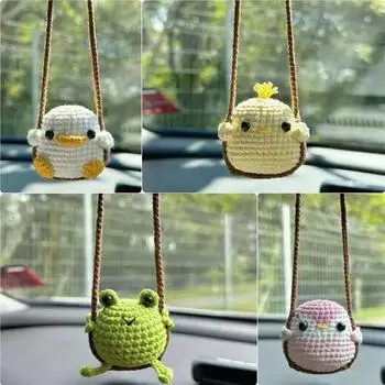 Kawaii Вязаная подвеска в виде животного, симпатичные автомобильные зеркальные подвесные аксессуары, сделанные вручную, автомобильные аксессуары