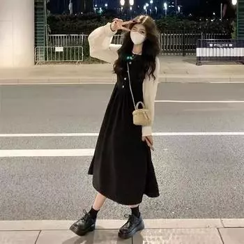 Kawaii Лолита Стиль Платье Мори Девушка Фея Милая Лолита Платье Питера Пэна с воротником и пышными рукавами Модное женское платье XXL чёрный