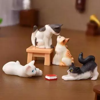 Kawaii Миниатюрный Кот Украшение Сад Статуэтка Котенок Подарочные Детские Миниатюры Кот Котенок Семейные Кошки Декоративные Фигурки Милые Поделки с Котами