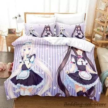 Kawaii Nekopara Bedding Set Single Twin Full Queen King Size Bed Set Aldult Kid Bedroom Duvetcover Sets Anime parure de lit Bed 70x133cm 2pcs