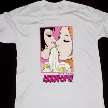 Kawaii Одежда Hook Ups Стиль 2 Девушки Едят Банан Аниме Хентай Футболка Перепечатка США Хипстер Мультфильм Печатный Футболка Топы Унисекс L