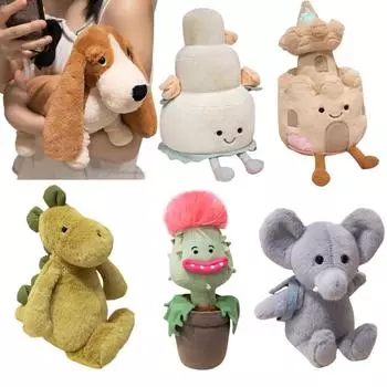 Kawaii Stuffed Plush Plants Lifelike Dinosaur Hound Animals Soft Backpack Baby Elephant Pillow Cushion Toy Decor Birthday Gifts see choice option