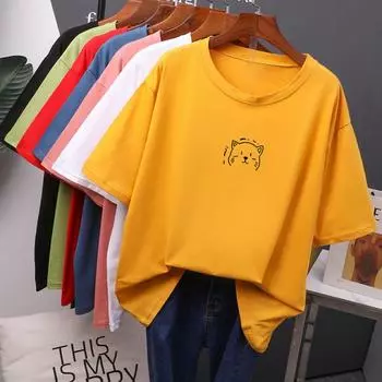 Kawaii Summer T Shirt Women Oversized Soft Tees Хлопок Loose Bouses Tops XXXXL жёлтый