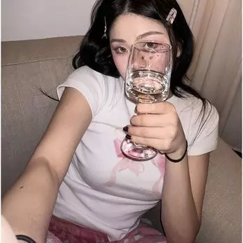 Kawaii Sweet Harajuku футболки женские корейские винтажные уличные Y2k бант принт короткие рукава футболки топ мягкий гриль летний шик S чёрный
