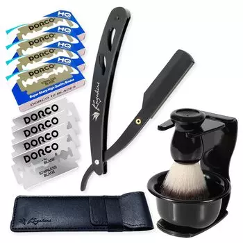 Kazakiri Inspiring Close Shave Razor от Professional для бритья бороды и лица, набор из 80 сменных лезвий для бритья, в комплекте, Western Razor, черный чёрный