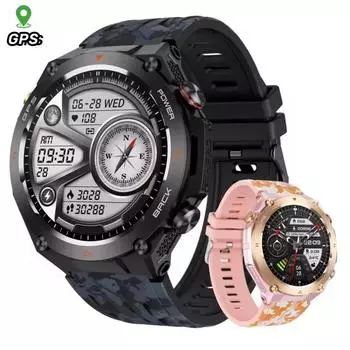 KC82 Смарт-часы для мужчин GPS-отслеживание спорта на открытом воздухе AI Voice Bluetooth Call Altitude Air Pressure Compass 650mAh Battery Smartwatch чёрный