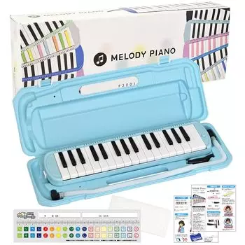 KC Kyoritz Keyboard Harmonica Melody Piano 32 Keys Light Blue name sticker P3001-32K/UBL (Do-Re-Mi sticker, cloth, included)