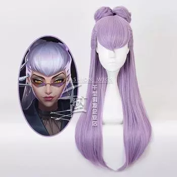 KDA Baddest Evelynn длинный фиолетовый парик с булочками косплей костюм KDA термостойкие синтетические волосы игры женские парики