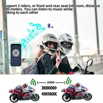Kebidumei 1/2 шт. YP10 Bluetooth 5,3 мотоциклетный домофон 300 м 2000 мАч шлем мото интерком гарнитура наушники с голосовым управлением