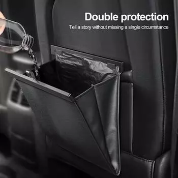 Kebidumei Car Storage Baskets Car Seat Back Organizer PU Leather Backseat with Garbage Bag Car Organizer Interior Accessories