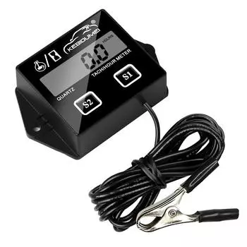 Kebidumei Tach Hour Meter Цифровой тахометр двигателя с зажимом Водонепроницаемый ЖК-дисплей RPM для мотоцикла, двигателя, лодки