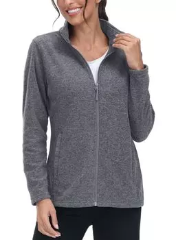 KEFITEVD Lightweight Fleece Jacket with Perfect for and Dark Size Women s Stand-Up Collar, Hiking, Sportswear, Skiing, Golf, More. Gray, L.