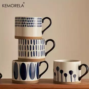 KEMORELA 1 шт 450 мл скандинавская керамическая чашка кофейная молочная кружка с ручкой ретро большая емкость японский завтрак овсянка чашка подарочный набор 301-400ml