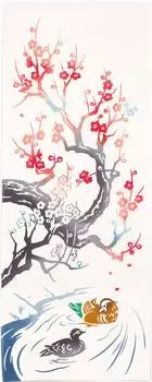 kenema Tenugui Hand Lovebirds and Plum 34 x 90cm Miyamoto-Towel Japanese-made Ch-dyed Towel, Blossoms,