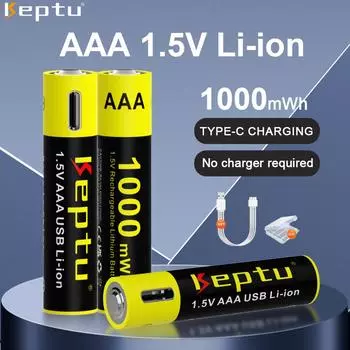 KEPTU 1000mWh 1.5V AAA перезаряжаемая литий-ионная батарея AAA 3A Bateria батареи для камеры игрушечной машины часов компьютера материнской платы