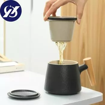 Керамическая чайная чашка 350 мл с крышкой и крышкой для заварки, фильтр с деревянной ручкой, чашка для молока, кофе, сока, стакан, кружки для воды, посуда для напитков