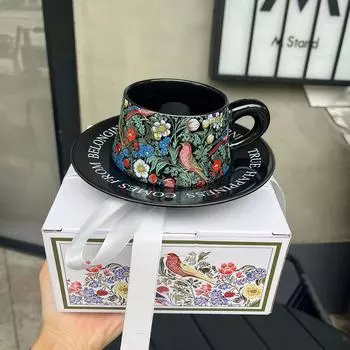 Керамическая чашка для чая с подносом, утренняя чашка для чая с ручкой для друзей, семьи белый
