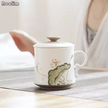 Керамическая чашка для чая с ручной росписью и крышкой и фильтром, офисная кружка для воды, подарок на день рождения, чашка, посуда для напитков A
