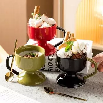 Керамическая чашка для мороженого, йогурта, десерта, салата, пудинга, холодного напитка, фруктов, рыболовного мороженого, кружка для кофе, посуда для питья 240ML зелёный