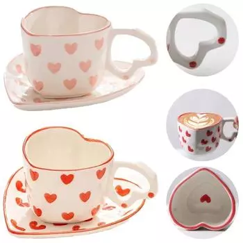 Керамическая чашка Love Coffee Tea, креативная чашка в форме сердца с блюдцем, фарфоровые чашки для кофе и молока, бутылка для воды с тарелкой, кружки для напитков 250ML