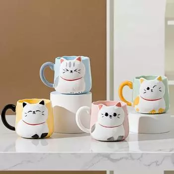 Керамическая чашка с тиснением в виде 3D-мультяшного кота, чашка для кофе, молока, чая, завтрака, с ручкой, посуда, новинка, подарок, дом, кружка 500 мл 500ml